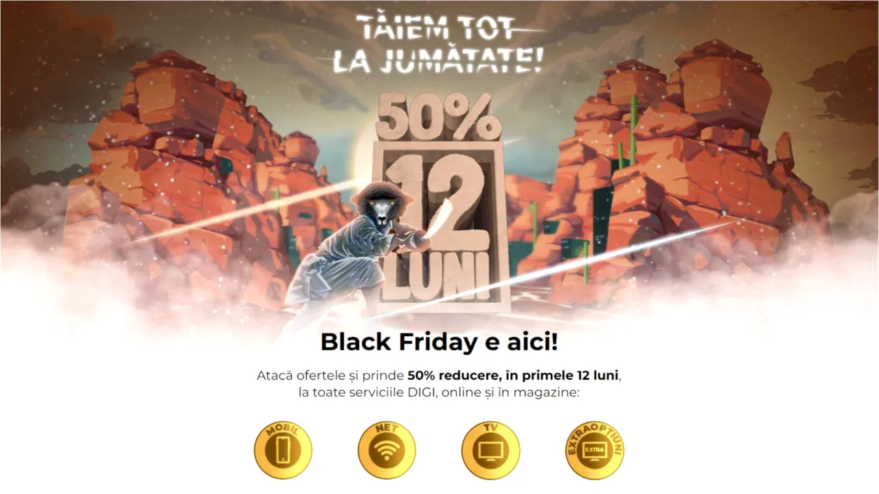 Black Friday 2023 la DIGI: O mulțime de abonamente beneficiază de REDUCERE de 50% în primele 12 luni