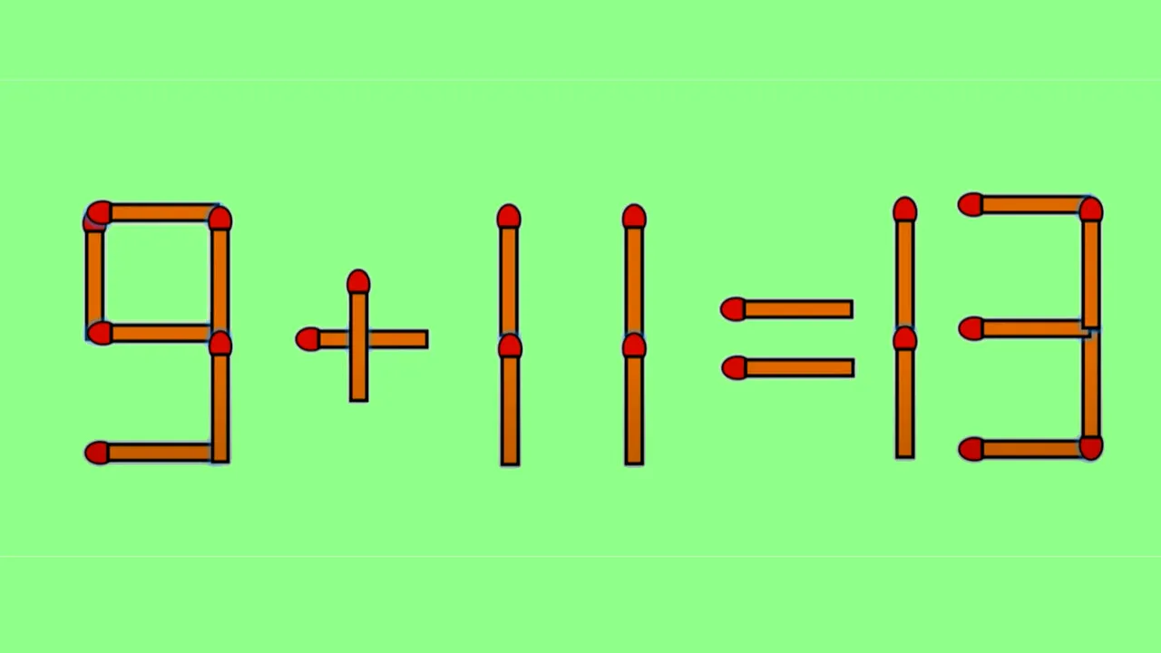 TEST IQ | Mutați un singur băț, pentru a transforma 9+11=13 într-o egalitate corectă