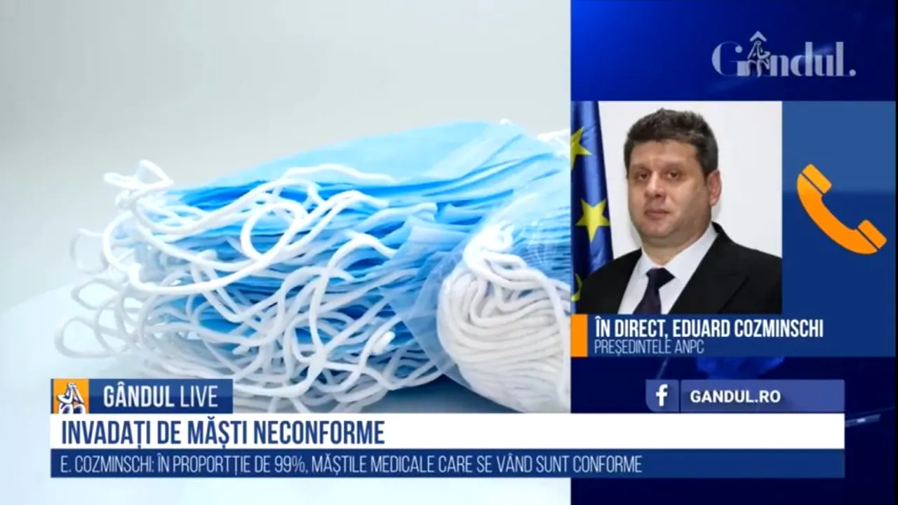 GÂNDUL LIVE. Eduard Cozminschi, președintele ANPC, despre măștile de protecție neconforme: Sfătuiesc consumatorii să cumpere măști doar din spații autorizate | VIDEO