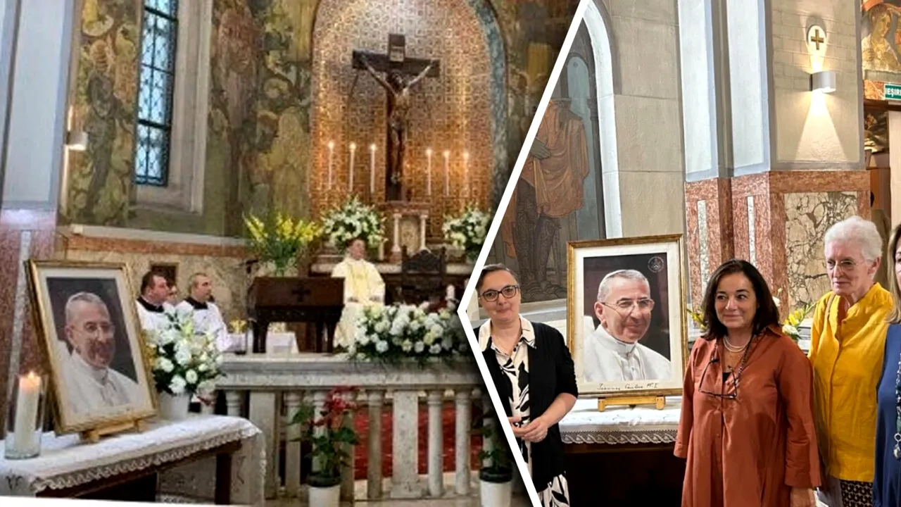 O femeie care a condus o delegație pentru canonizarea Papei Ioan Paul I a donat o icoană și o relicvă Bisericii Italiene din București