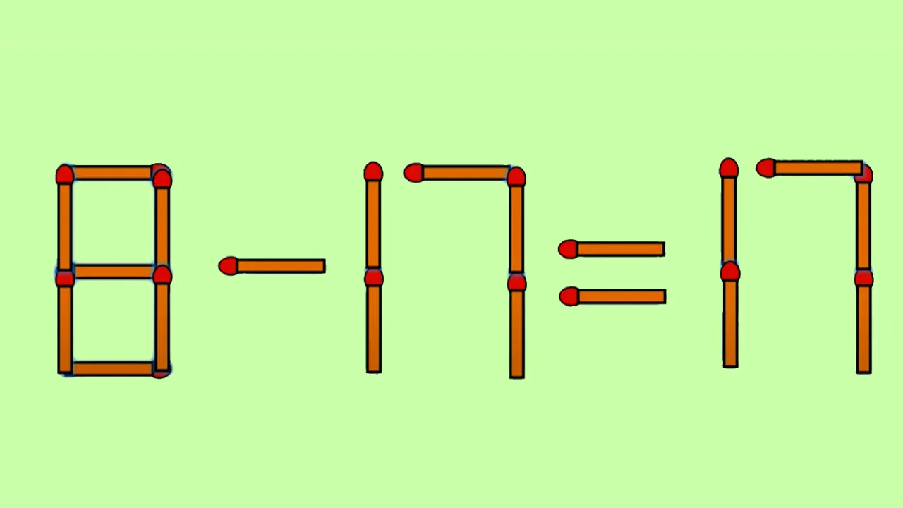 Test de inteligență | Mutați un singur chibrit, pentru a transforma 8-17=17 într-o egalitate corectă
