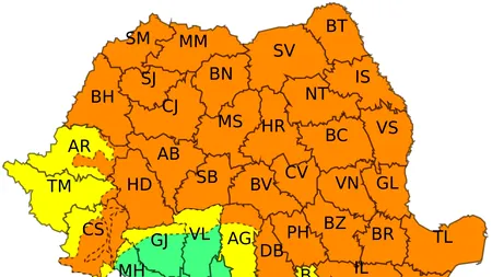 ANM a emis Cod portocaliu și Cod galben. Vijelii, ploi puternice și instabilitate atmosferică, în cea mai mare parte a țării