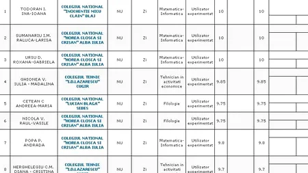 REZULTATE BACALAUREAT 2012 EDU.RO ALBA. Top 10 note pe județ