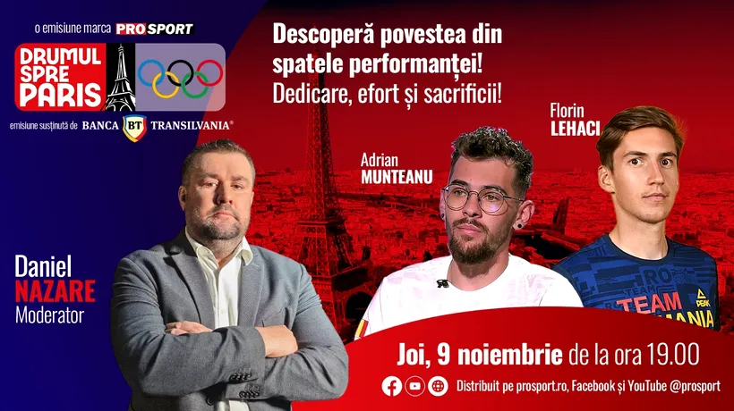 Canotorul Florin Lehaci și cârmaciul Adi Munteanu sunt invitații emisiunii „Drumul spre Paris” de joi, 9 noiembrie, de la ora 19:00