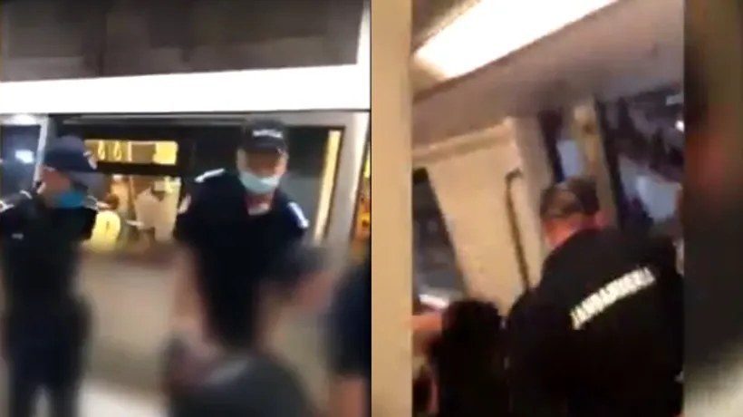 Scandal la metrou. Un tânăr a fost luat pe sus și încătușat de jandarmi, după ce a refuzat să-și pună corespunzător masca de protecție. IGJR: „Călătorul a opus rezistență” | VIDEO