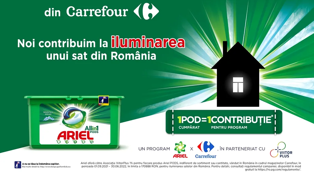 POD cu POD luminezi o casă - campania Ariel și Carrefour, în parteneriat cu ViitorPlus, se extinde într-o nouă comunitate (Comunicat de presă)