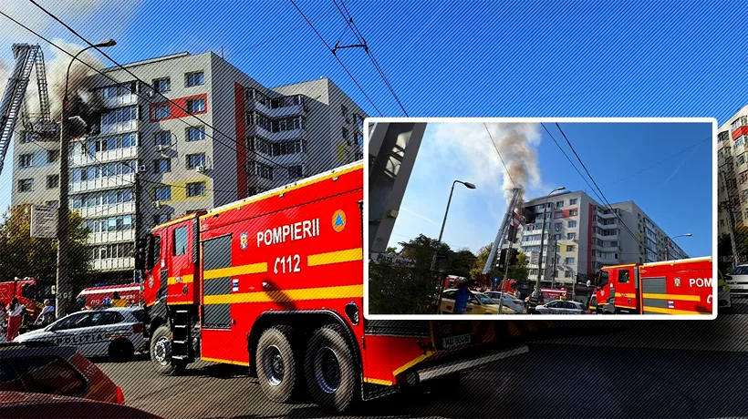 Explozie într-un BLOC din București. Pompierii intervin pentru stingerea incendiului