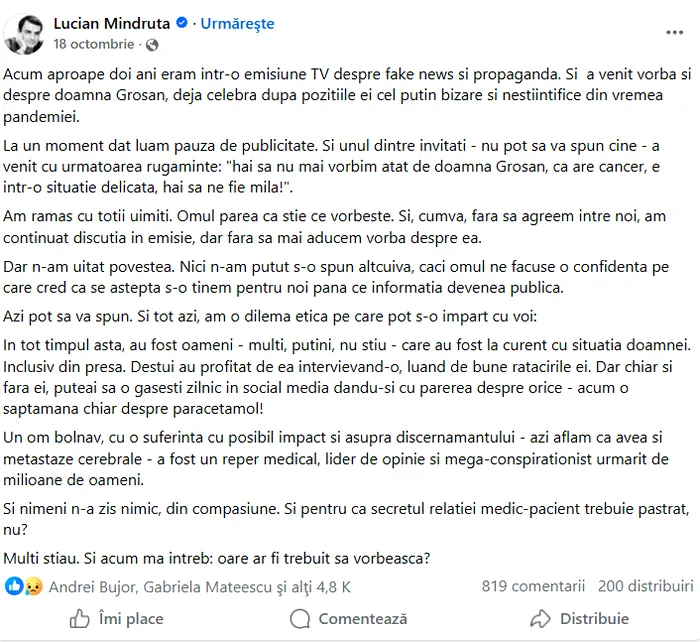 Lucian Mândruță, despre Flavia Groșan: 