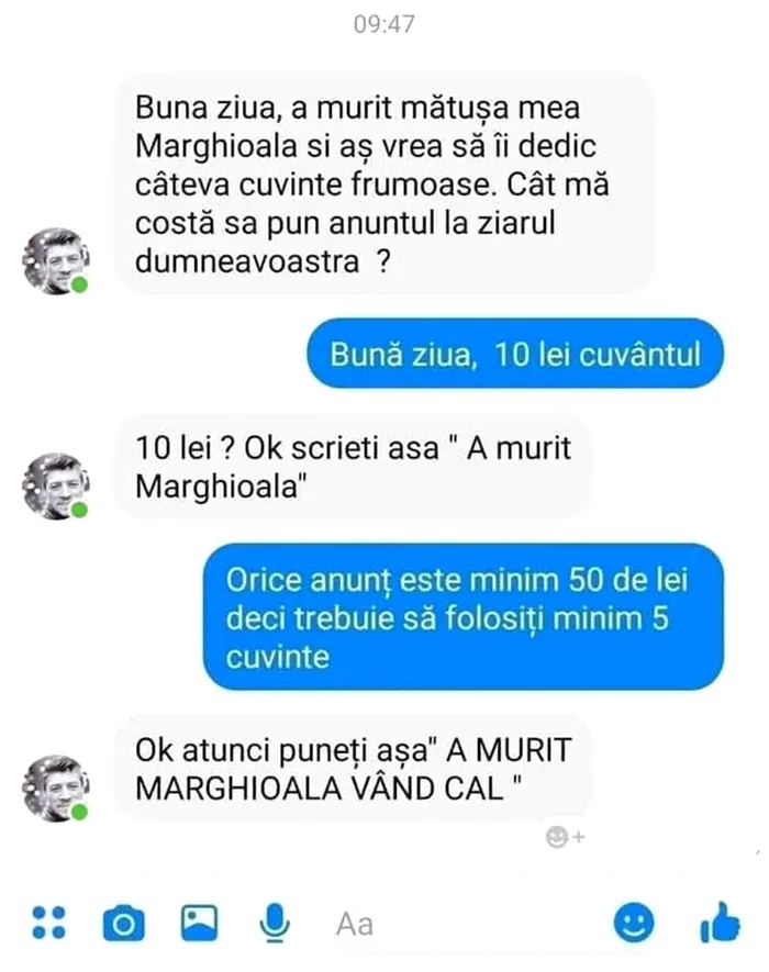 Bancul de miercuri Anunț funerar 10 lei cuvântul