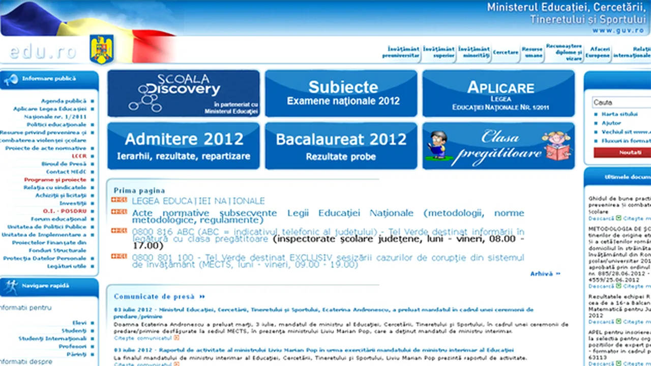 EDU.RO - BACALAUREAT.EDU.RO a picat în ziua în care se afișează REZULTATE BAC 2013