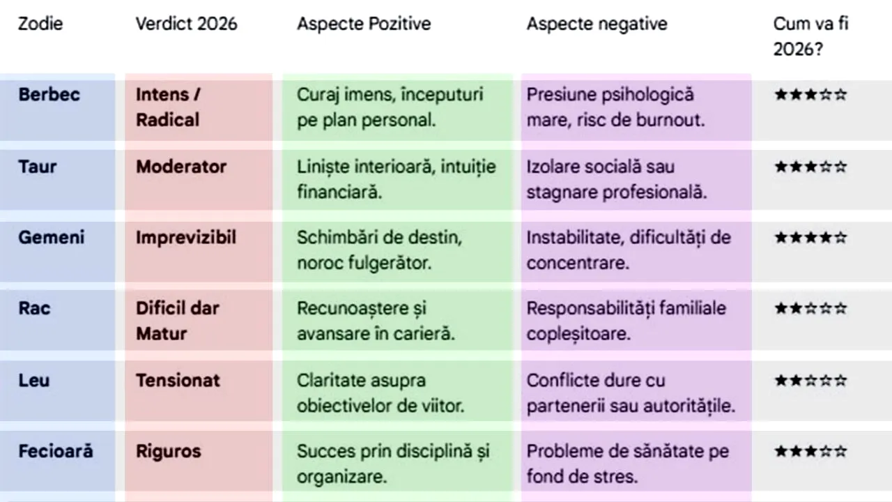 Va fi 2026 un an bun sau rău pentru tine, în funcție de zodia ta? Cine sunt nativii care vor avea ghinion pe toate planurile