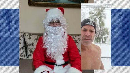 VIDEO EXCLUSIV | Moș Crăciun se antrenează la -12 grade Celsius pe faleza din Brăila. Cum îl ajută dieta cu 140 de ouă crude de prepeliță
