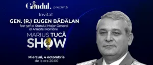 Marius Tucă Show începe miercuri, 4 octombrie, de la ora 19.30, live pe gândul.ro. Invitați: Gianina Vera Poroșnicu și Gen. R. Eugen Bădălan