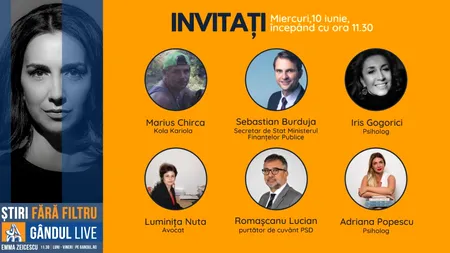 GÂNDUL LIVE. Purtătorul de cuvânt al PSD, Lucian Romașcanu, și avocata Luminița Nuță se află printre invitații Emmei Zeicescu, pe 10 iunie, de la ora 11.30
