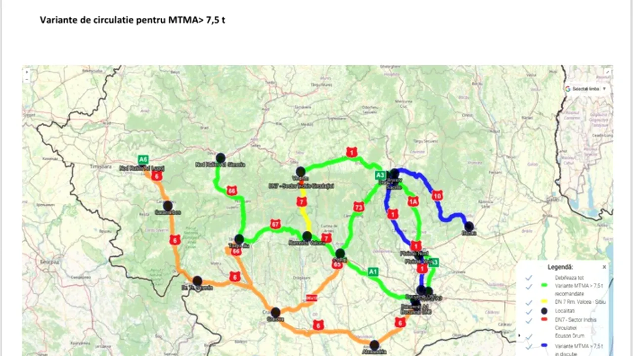 CNAIR a anunțat care vor fi rutele ocolitoare după ce se închide traficul pe Valea Oltului