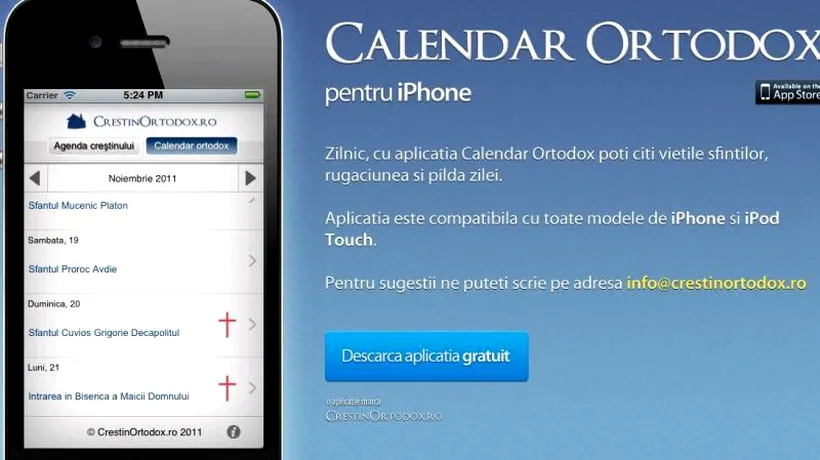 CALENDAR CREȘTIN ORTODOX 2013, aplicația-vedetă de ANUL NOU pentru telefoanele și tabletele românilor