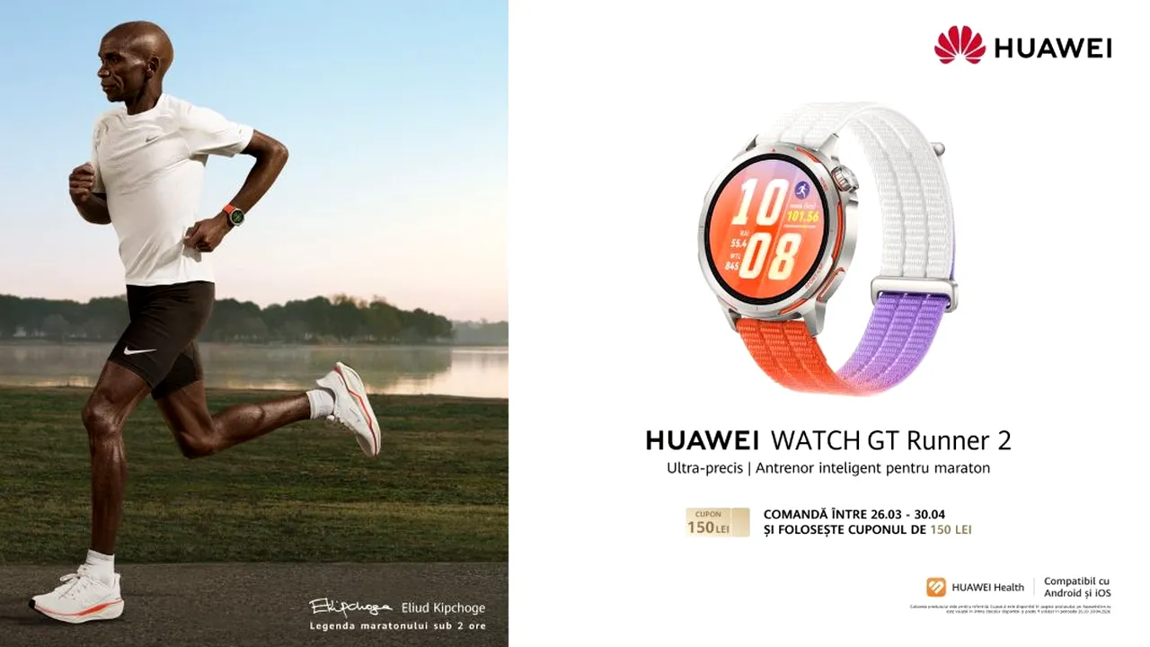 (P) HUAWEI și „regele maratonului” au creat împreună noul WATCH GT Runner 2, cel mai ușor ceas metalic pentru alergare din industrie