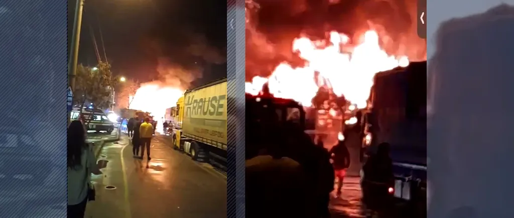 Vulcanizare în flăcări, la Craiova. Două tone de anvelope s-au topit în urma incendiului