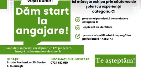 (P) Societatea SALUBRIZARE SECTOR 5 își mărește echipa. Se caută șoferi categoria C