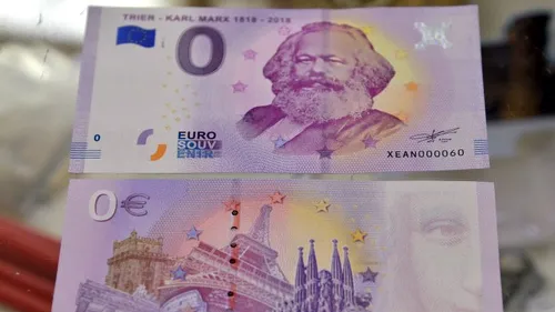 Cât costă o bancnotă de zero euro cu chipul lui Karl Marx. „Ne-am gândit că se potrivește perfect cu ideologia lui