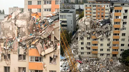 Noi imagini de la demolarea controlată a blocului care a explodat în Rahova. Ce s-a întâmplat în această dimineață