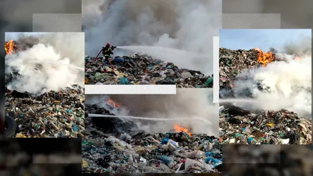 FOTO-VIDEO | Incendiu uriaș la o groapă de gunoi din județul Dâmbovița. A fost emis mesaj RO-Alert