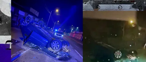 VIDEO | Un șofer doljean băut a lovit două autoturisme, apoi s-a răsturnat  cu mașina în încercarea de a scăpa de polițiști