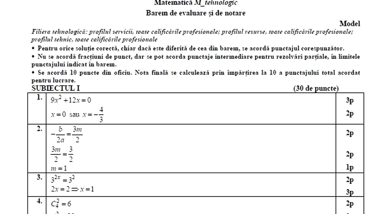 BAREM MATEMATICĂ la BAC 2013. Ce note primesc elevii de la TEHNOLOGIC