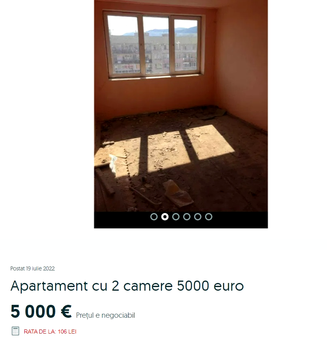 Orașul din România în care un apartament cu 2 camere costă doar 5000 de euro. Are 46 de metri pătrați / Sursa foto: OLX
