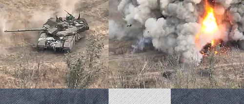 VIDEO | O explozie neobișnuit de violentă. Un tanc T-90M, mândria lui Putin, SPULBERAT de un „OZN” în Ucraina