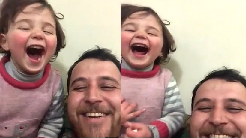 Viața bate filmul. Un tată din Siria își învață fetița să râdă atunci când cad bombe (VIDEO)