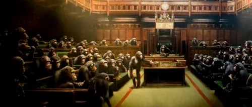 Pictura lui Banksy „Devolved Parliament, evaluată la 1,6 - 2,2 milioane de euro, la licitație