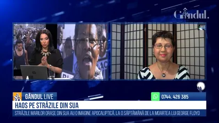 GÂNDUL LIVE. Corina Drăgotescu, jurnalist român stabilit în SUA: Criza provocată de cazul George Floyd a pus genunchiul pe gâtul Americii / Un mesaj al lui Donald Trump nu ar rezolva situația - VIDEO