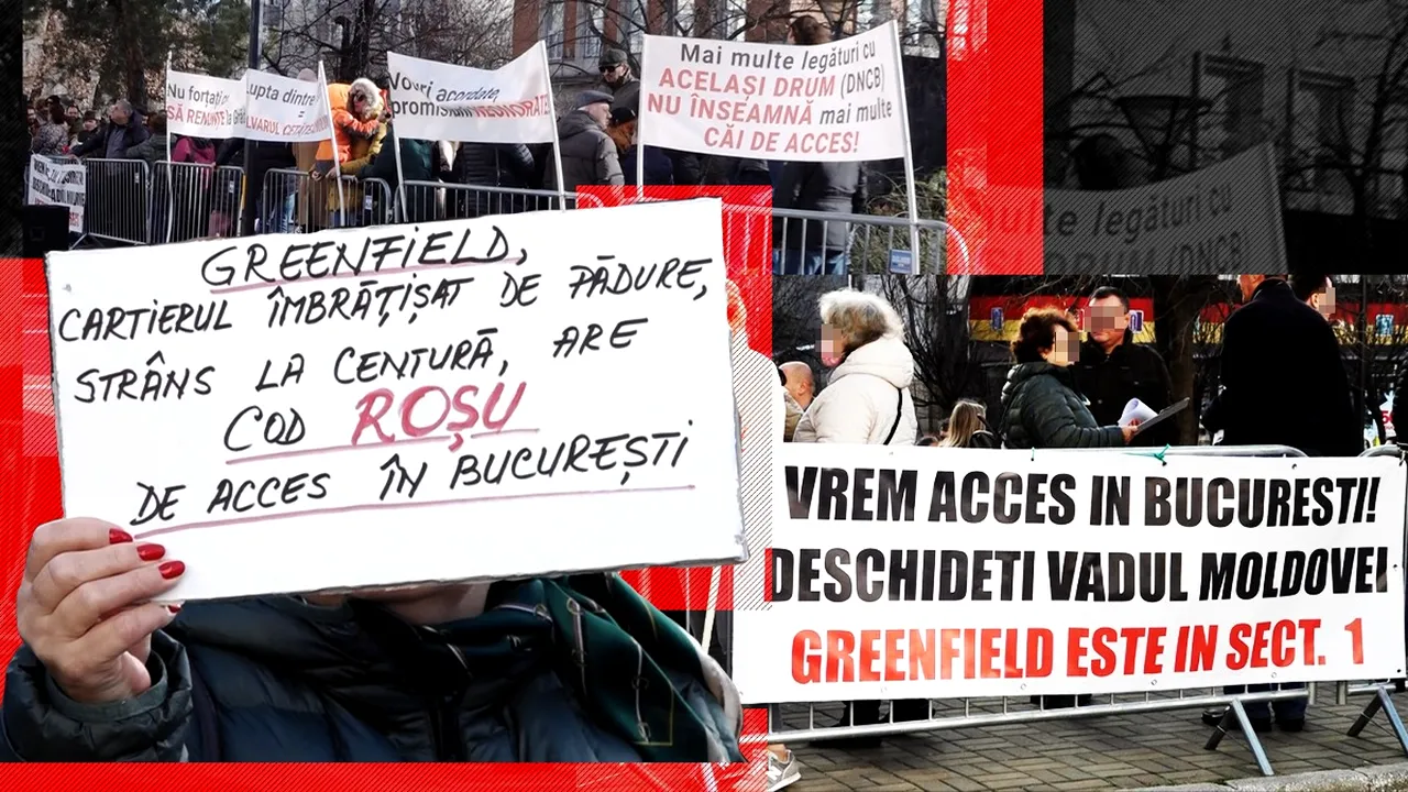 EXCLUSIV VIDEO | Zeci de locuitori ai cartierului Greenfield Băneasa au protestat la Primăria Sectorului 1. „Copiii mei au pături în mașină și dorm o oră și ceva până ajungem la grădiniță și la școală. Primarul Clotilde Armand nu ne respectă”