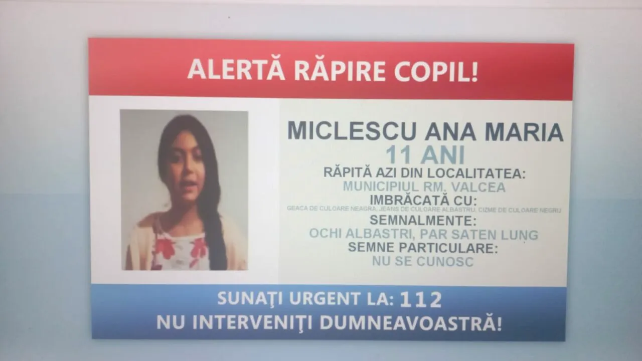 Fetița de 11 ani din Râmnicu Vâlcea, răpită de patru bărbați și o femeie, a fost găsită. Bunica copilei alertase Poliția, la 112
