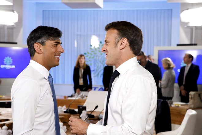 Rishi Sunak și Emmanuel Macron au declanșat ALEGERI ANTICIPATE. Sursa Foto: Profimedia 
