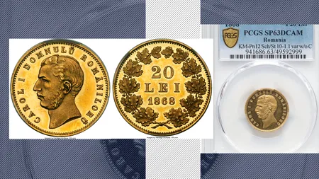 Record absolut. O monedă de aur cu EFIGIA REGELUI CAROL I a fost vândută cu 450 de mii de dolari