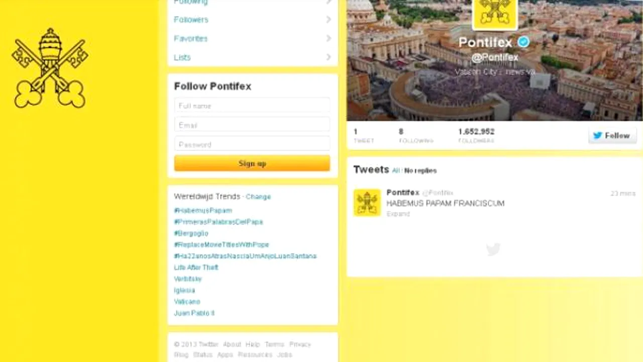 Primul mesaj pe Twitter din noul pontificat