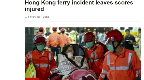 Peste 100 de persoane au fost rănite, după ce un feribot de pe ruta Macau-Hong Kong a lovit un obiect în apă