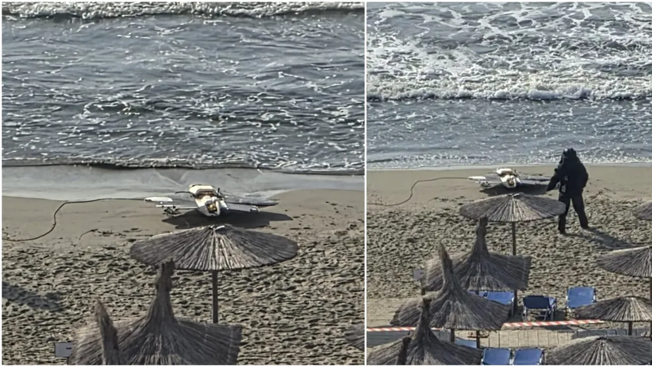 Drona cu explozibil, detonată ieri pe plaja din Olimp, ar fi fost scoasă din mare de 2 turiste: „Au luat-o de aripi și au cărat-o cam 5 metri”