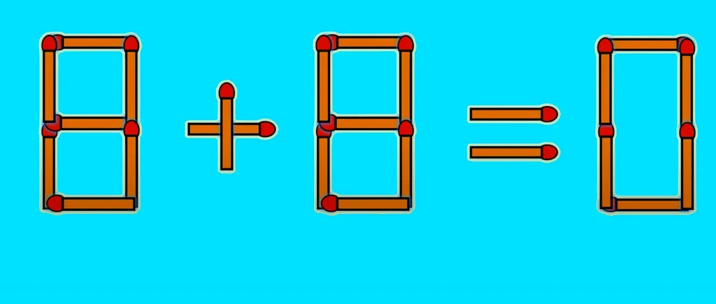 8+8=0 este greșit. Mutați un singur chibrit, pentru a corecta egalitatea