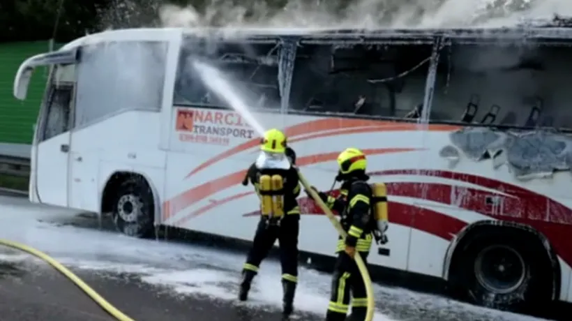 INCENDIU. Un autocar plin cu români a luat foc pe o autostradă din Austria. Momente dramatice!