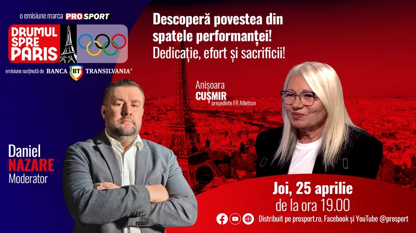 Anișoara Cușmir, CAMPIOANĂ olimpică la săritura în lungime acum patru decenii, este invitata emisiunii „Drumul spre Paris” de joi, 25 aprilie