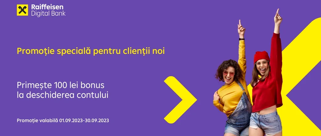 (P) PROMOȚIA lunii: obține 100 de lei cashback de la Raiffeisen Digital Bank în luna septembrie