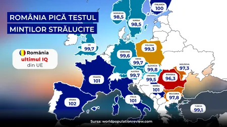Cum am ajuns să avem cel mai mic IQ din UE. Explicațiile unui psihoterapeut, pentru Gândul. Cum arată harta „inteligenței” europene