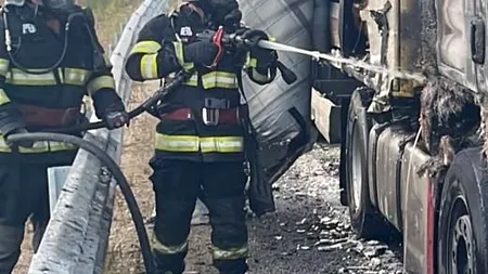 INCENDIU la un autocamion încărcat cu europaleți, în Beiuș