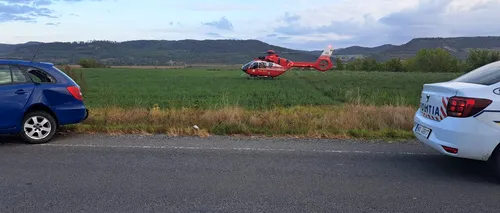 GALERIE FOTO. Accident grav pe DN 14, în Sibiu / Sunt două victime / A fost nevoie de intervenția elicopterului SMURD