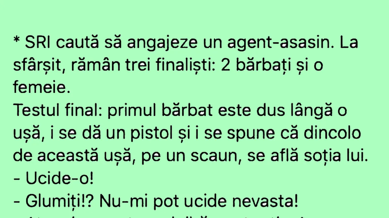 BANCUL ZILEI | SRI caută să angajeze un agent-asasin