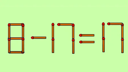 Test de inteligență | Mutați un singur chibrit, pentru a transforma 8-17=17 într-o egalitate corectă