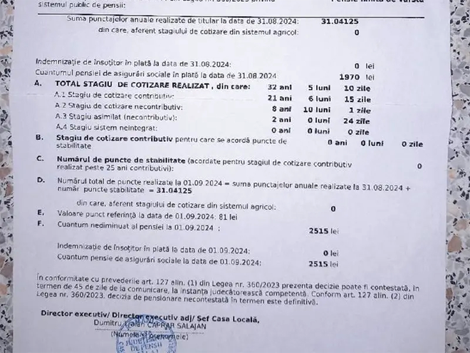 Câți lei primește pensie un român, dacă s-a pensionat cu o vechime de 32 de ani